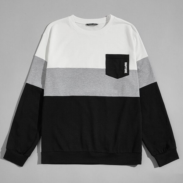 

Men Letter Patch Pocket Colorblock Pullover, Multicolor