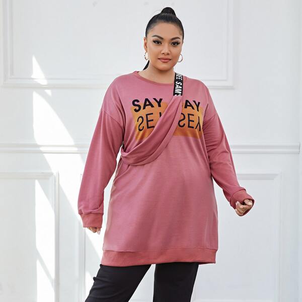 

Plus Letter Graphic Longline Sweatshirt With Bag, Dusty pink