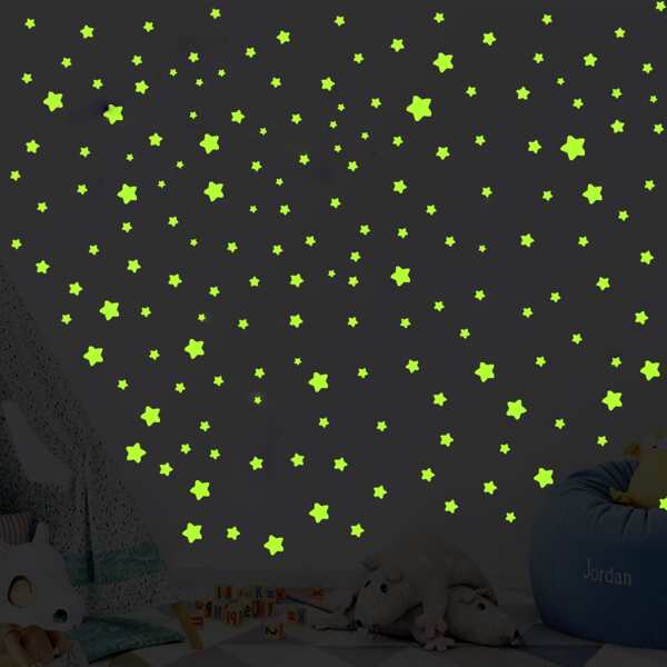 

1set Luminous Star Wall Sticker, Lime green