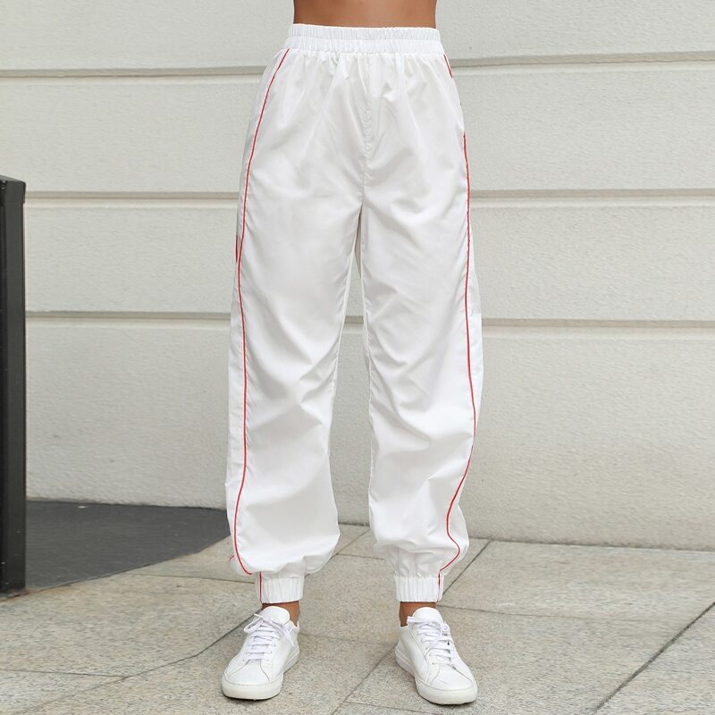 

Double Crazy Side Stripe Elastic Waist Sweatpants, White