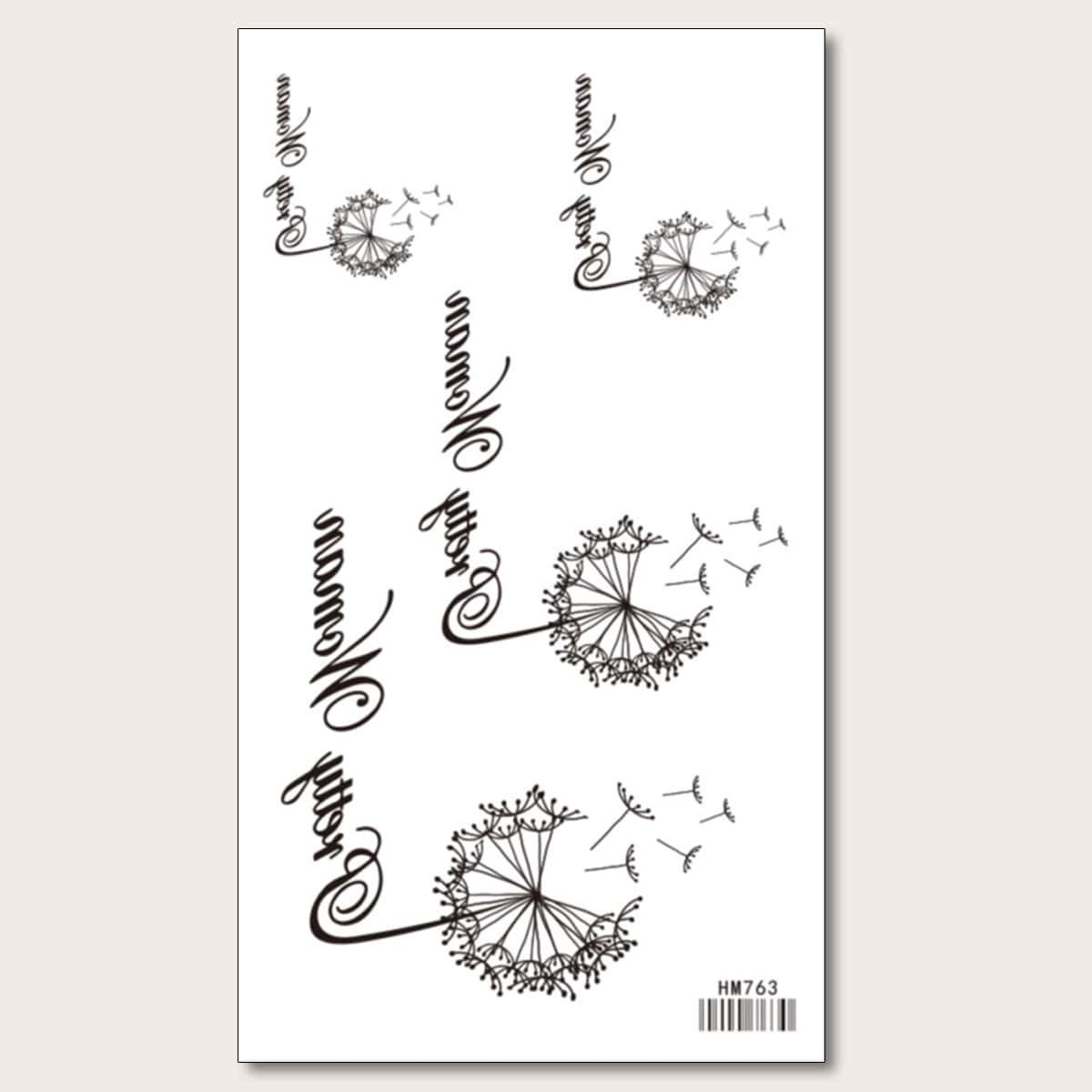 

1sheet Dandelion Pattern Tattoo Sticker, Black