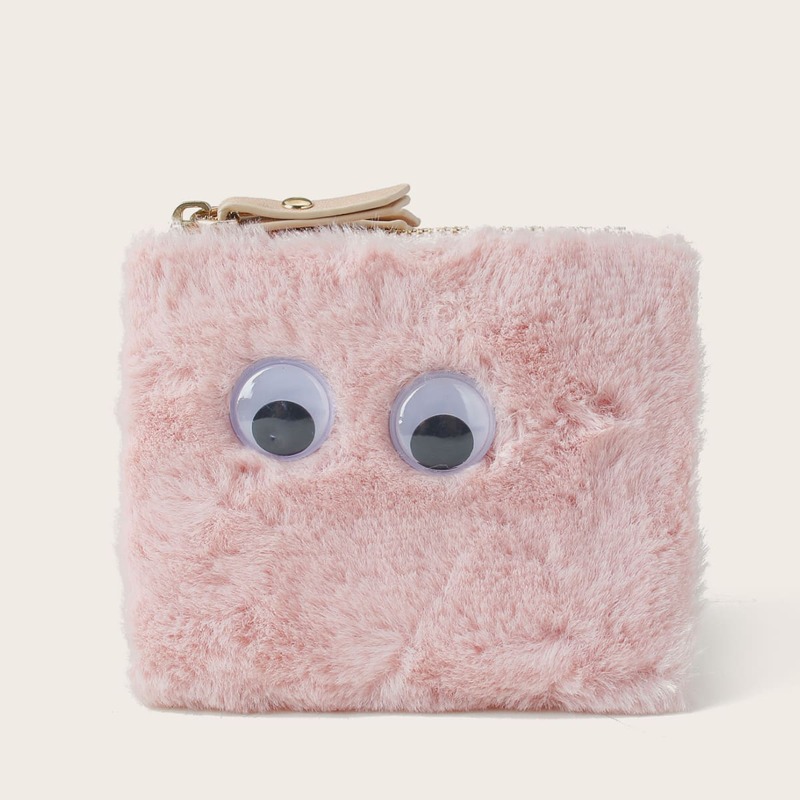 

Cartoon Design Fluffy Bifold Purse, Pink