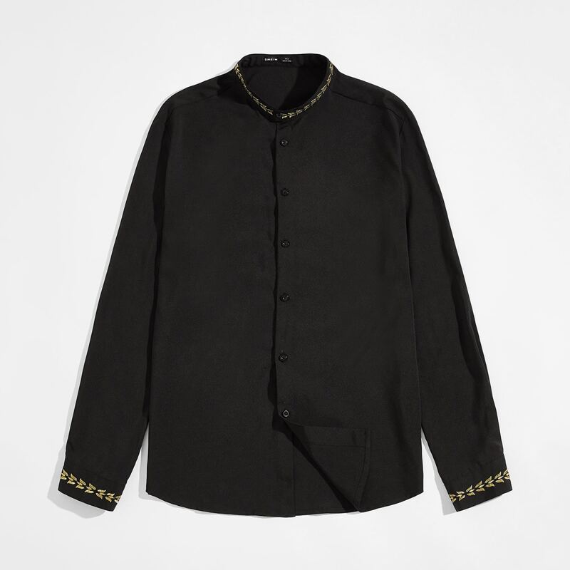 

Men Embroidered Detail Shirt, Black