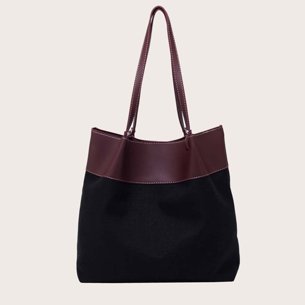 

Contrast PU Two Tone Tote Bag, Coffee brown