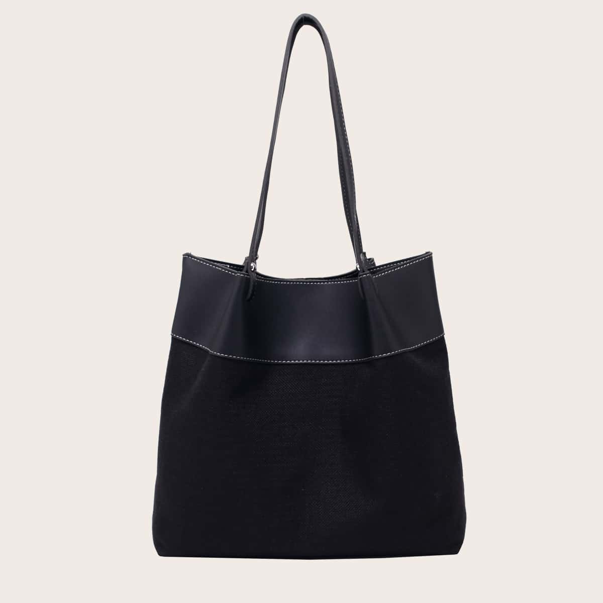 

Contrast PU Tote Bag, Black