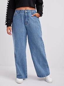 Jeans de pierna ancha con bolsillo oblicuo - Azul lavado medio - Ver 4