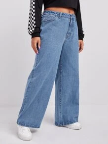 Jeans de pierna ancha con bolsillo oblicuo - Azul lavado medio - Ver 5