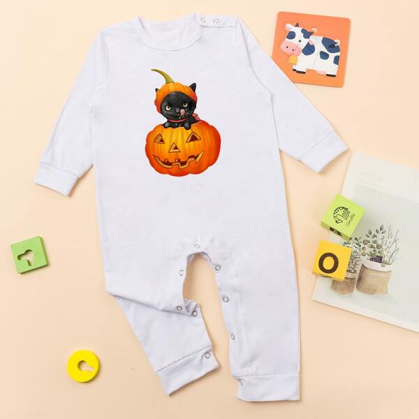 

Baby Unisex Halloween Print Jumpsuit, White