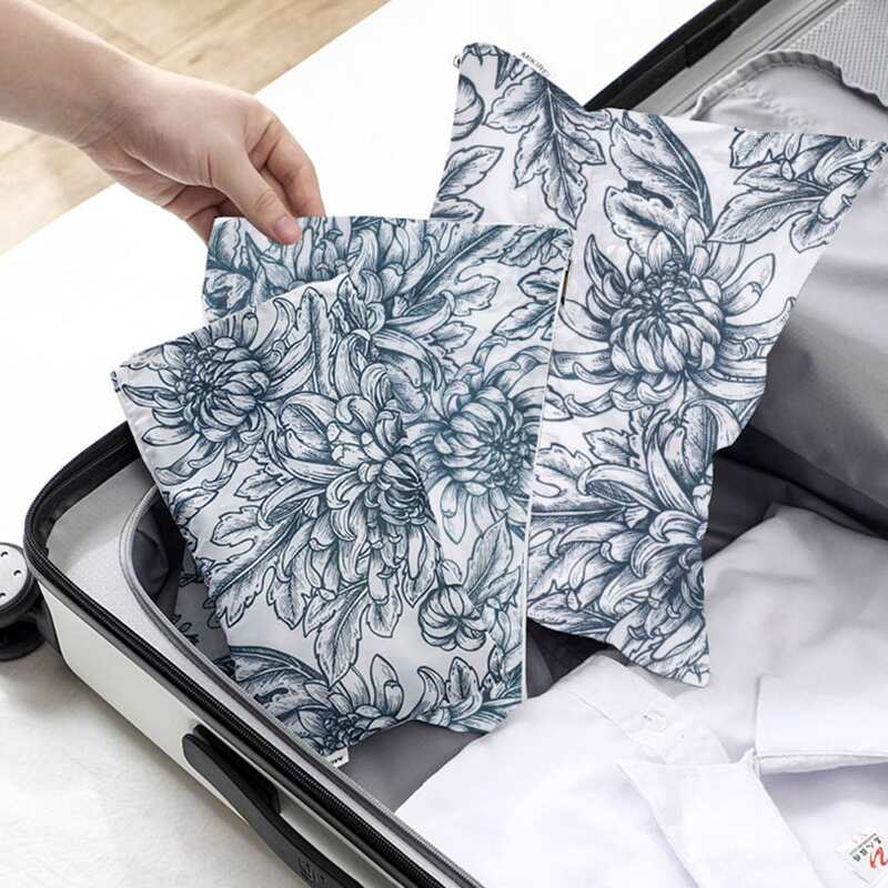 

3pcs Flower Print Travel Storage Bag, Grey