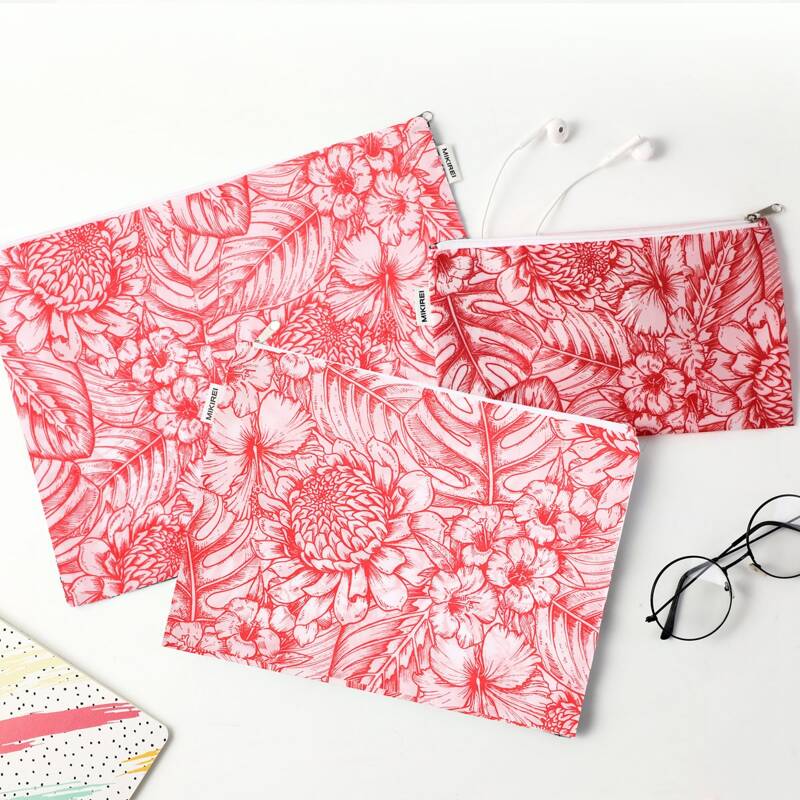 

3pcs Flower Print Travel Storage Bag, Red