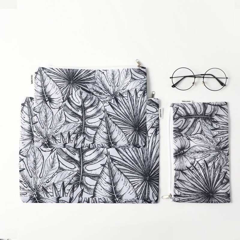 

3pcs Leaf Print Travel Storage Bag, Black