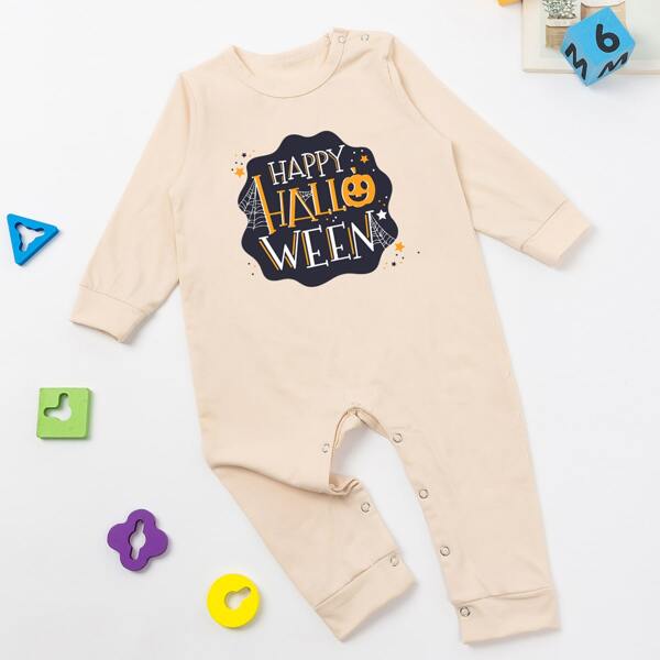 

Baby Unisex Halloween Print Jumpsuit, Beige