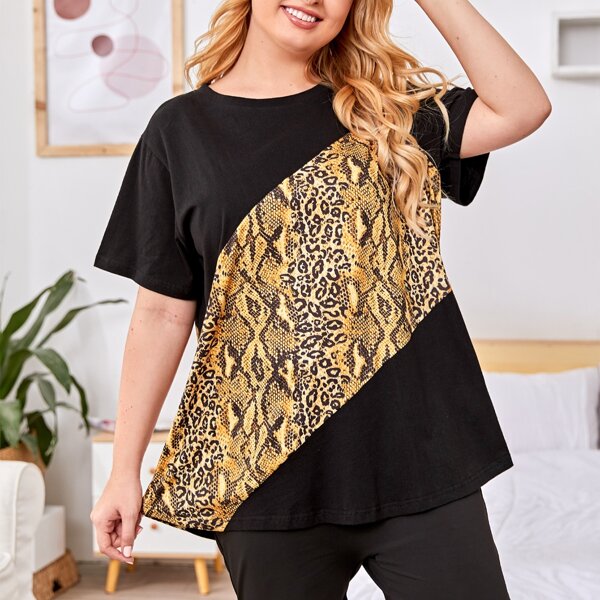 

Plus Contrast Snakeskin Sleep Tee, Multicolor