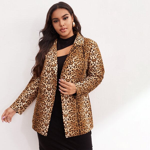 

Plus Leopard Print Single Button Blazer, Multicolor