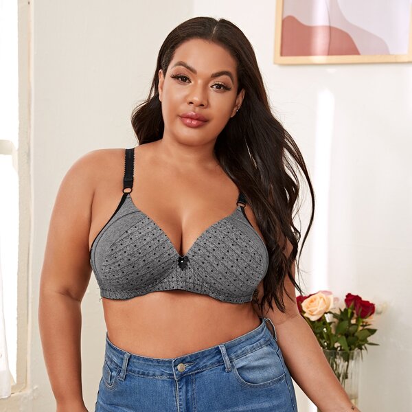 

Plus Polka Dot Bra, Grey