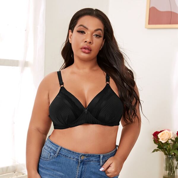 

Plus Contrast Lace Bra, Black