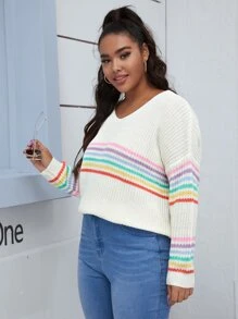Plus Rainbow Striped Vented Jumper - Beige - View 4