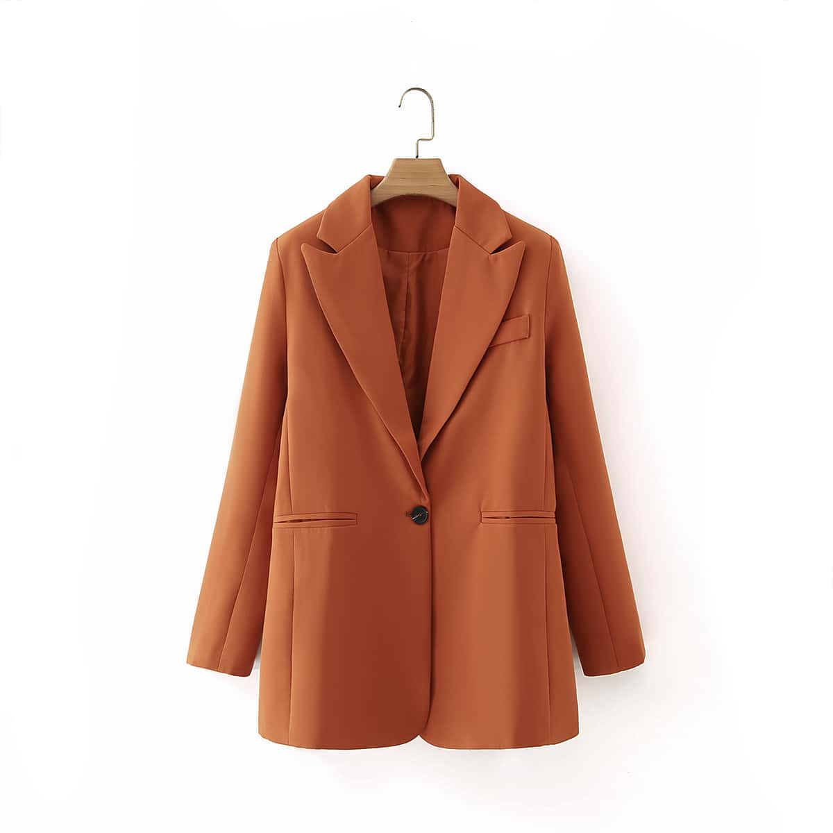 

Solid Single Button Blazer, Burnt orange