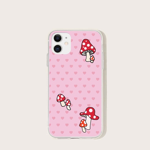 

1pc Cartoon Mushroom Pattern iPhone Case, Pink