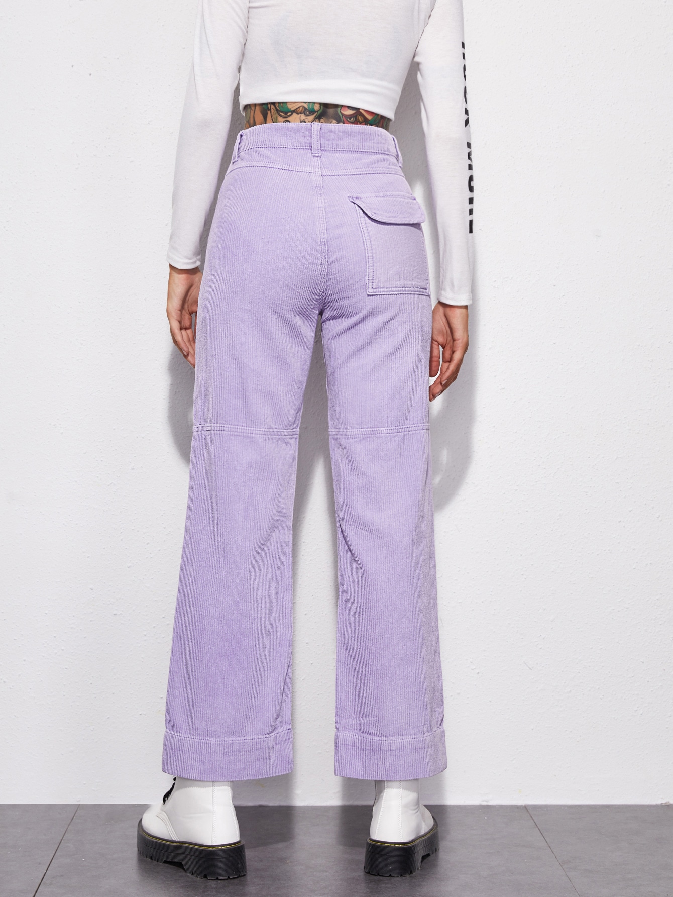 faux flap pocket back cord peg pants
