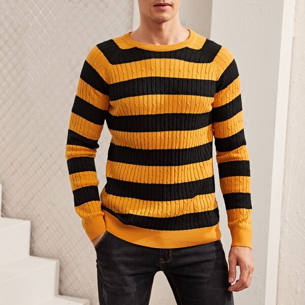 

Men Raglan Sleeve Striped Sweater, Multicolor