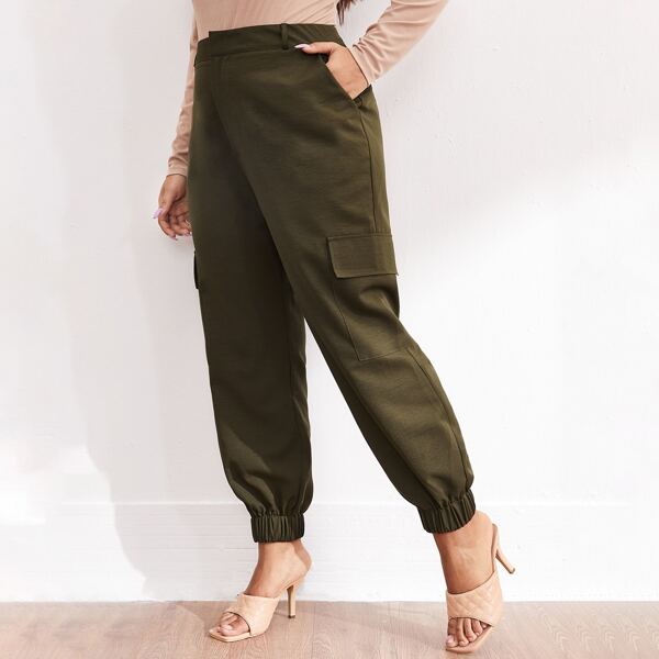 

Plus Flap Pocket Side Pants, Olive green