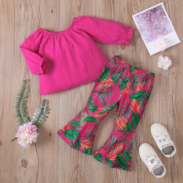 

Baby Girl Blouse & Tropical Flared Leg Pants, Multicolor