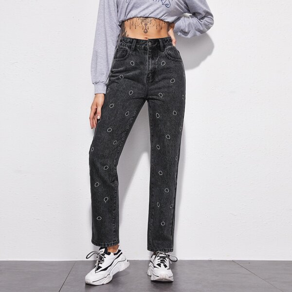 

Black Wash Geo Straight Leg Jeans