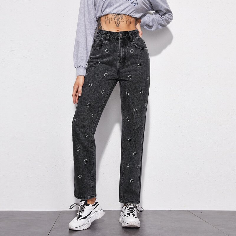 

Black Wash Geo Straight Leg Jeans