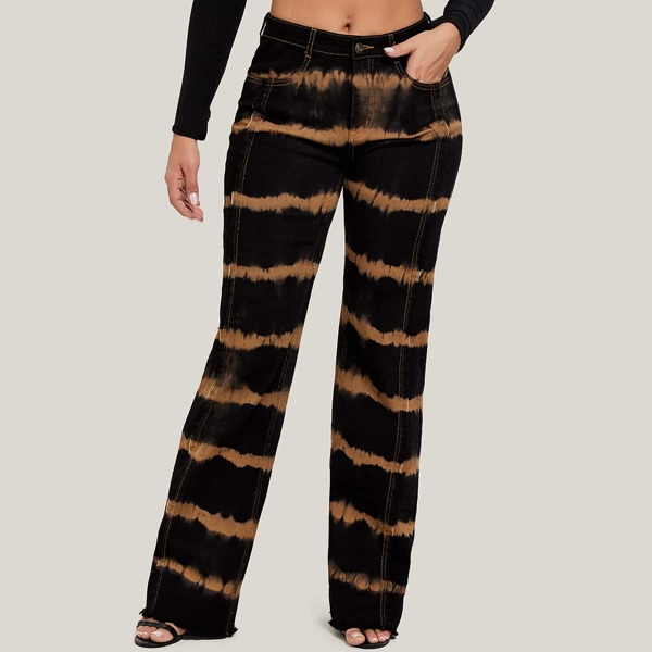 

High Waisted Tie Dye Wide Leg Jeans, Black