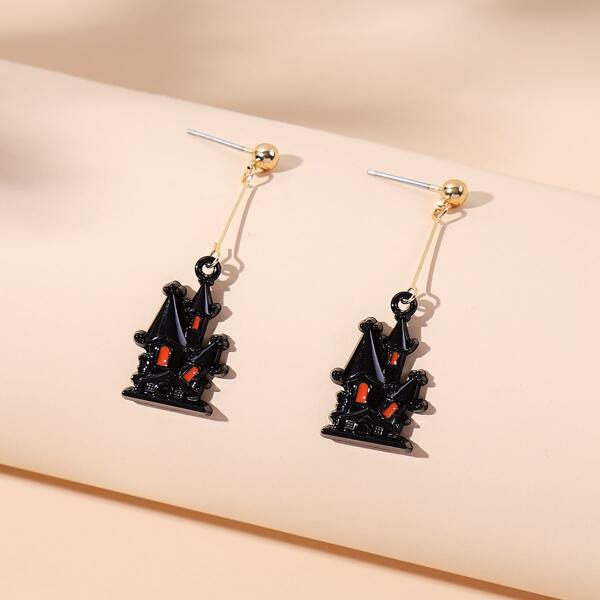 

Halloween House Charm Drop Earrings, Black