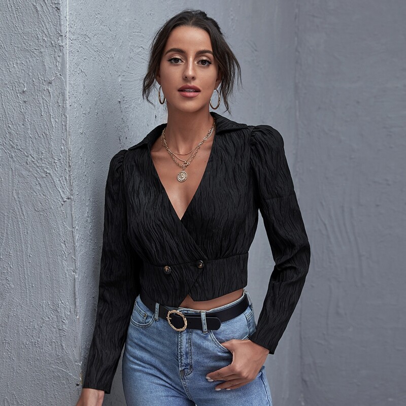 

Puff Sleeve Crop Blazer, Black