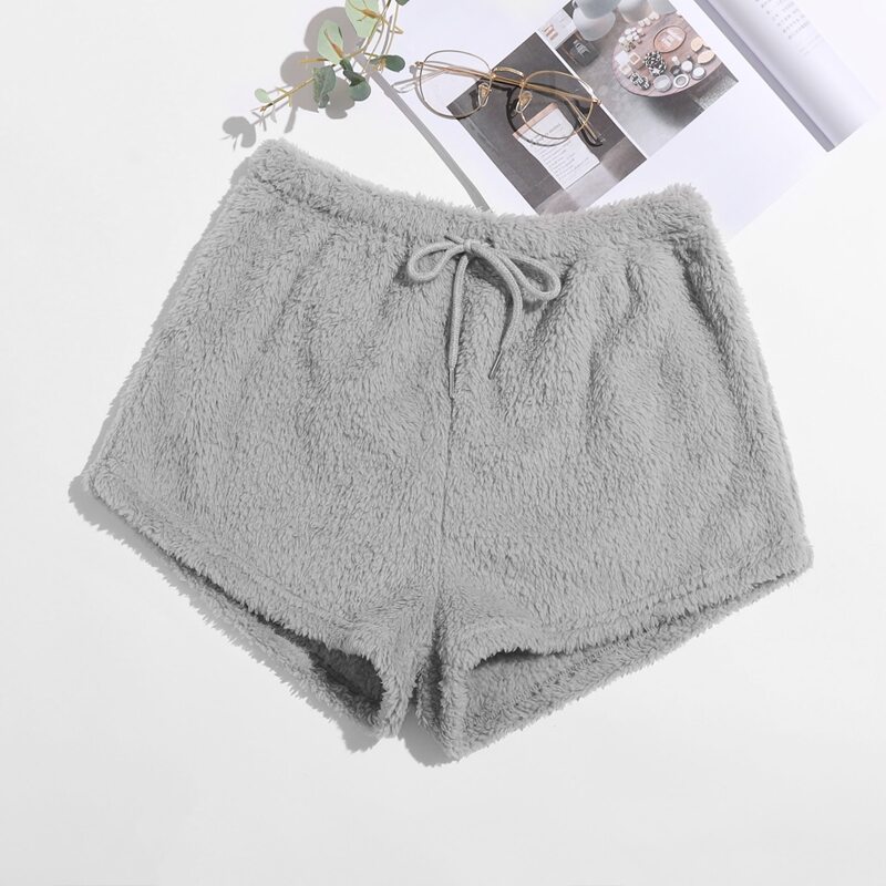 

Flannel Solid Drawstring Waist Lounge Shorts, Grey
