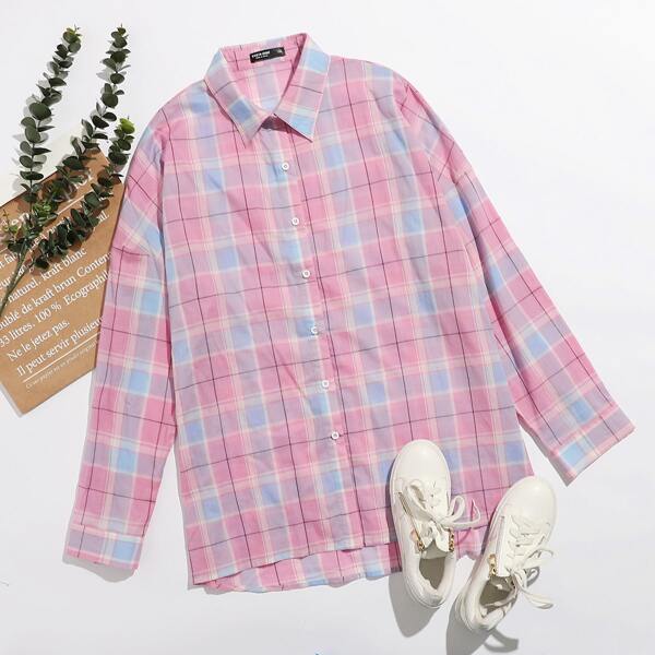 

Plus High Low Hem Plaid Blouse, Multicolor