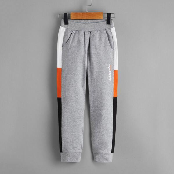 

Toddler Boys Contrast Panel Side Letter Graphic Sweatpants, Light grey