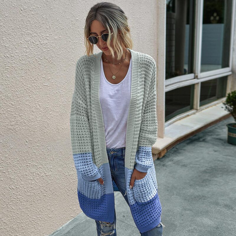 

Color Block Double Pocket Chunky Knit Cardigan, Multicolor