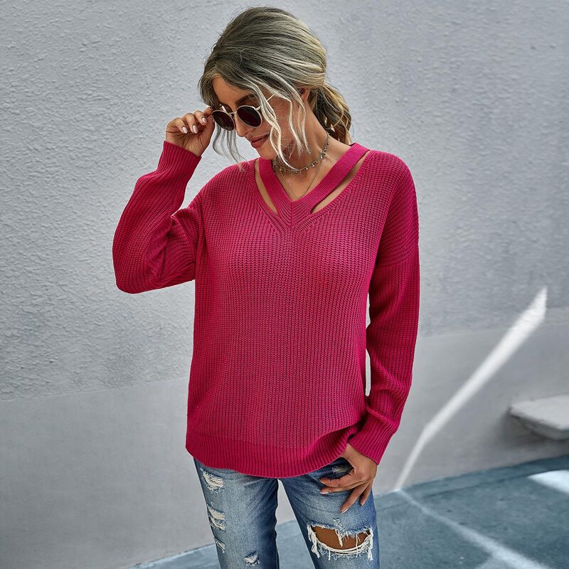 

Cut Out Drop Shoulder Sweater, Hot pink