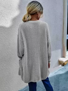 Chunky Knit Casual Design Cardigan - Light Grey - View 2