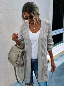 Chunky Knit Casual Design Cardigan - Light Grey - View 3