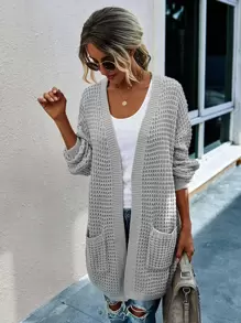 Chunky Knit Casual Design Cardigan - Light Grey - View 4