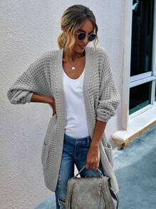 Chunky Knit Casual Design Cardigan - Light Grey - View 6