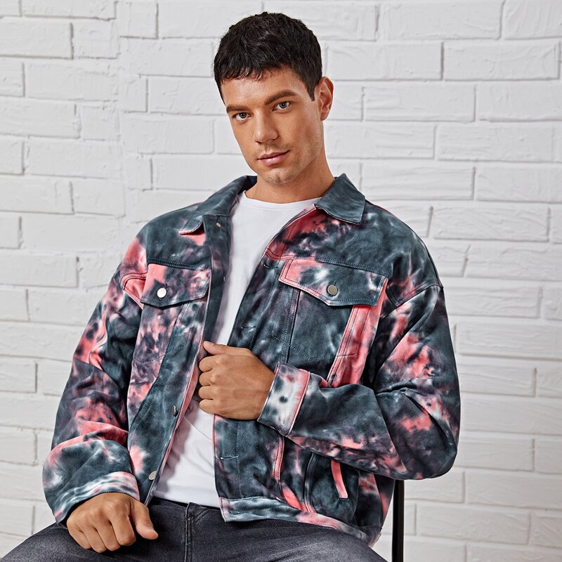 

Guys Tie Dye Button Front Denim Jacket, Multicolor