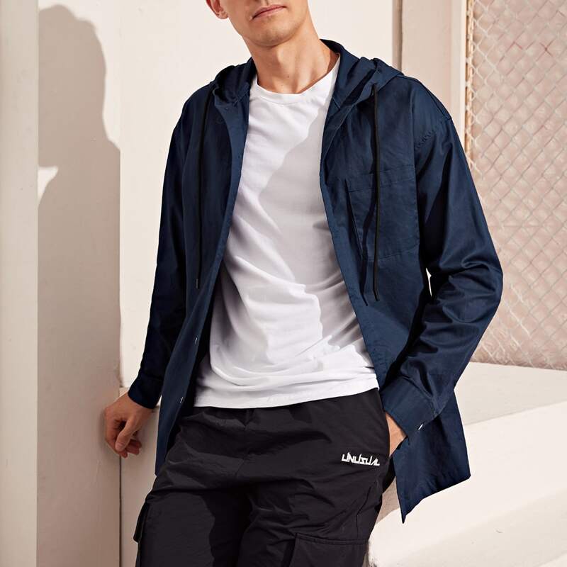 

Guys Button Up Hooded Jacket, Navy blue