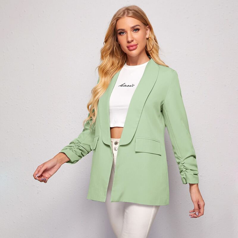 

Shawl Collar Ruched Sleeve Blazer, Lime green