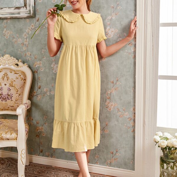 

Peter Pan Collar Flounce Hem Dress, Yellow pastel