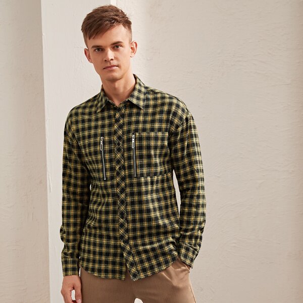 

Men Tartan Zipper Detail Shirt, Multicolor