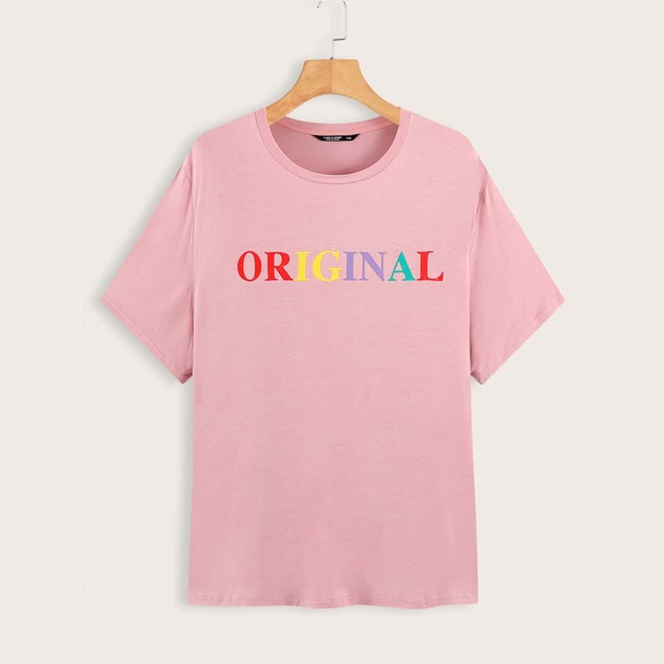 

Plus Letter Graphic Short Sleeve Tee, Pastel baby pink