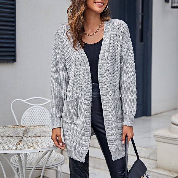 

Drop Shoulder Double Pocket Cardigan, Light grey