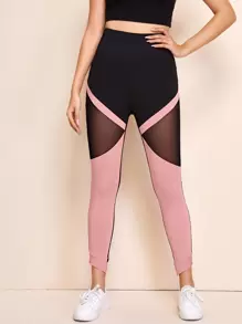 SHEIN LUNE Mesh Insert Colourblock Leggings - Multicolor - View 3