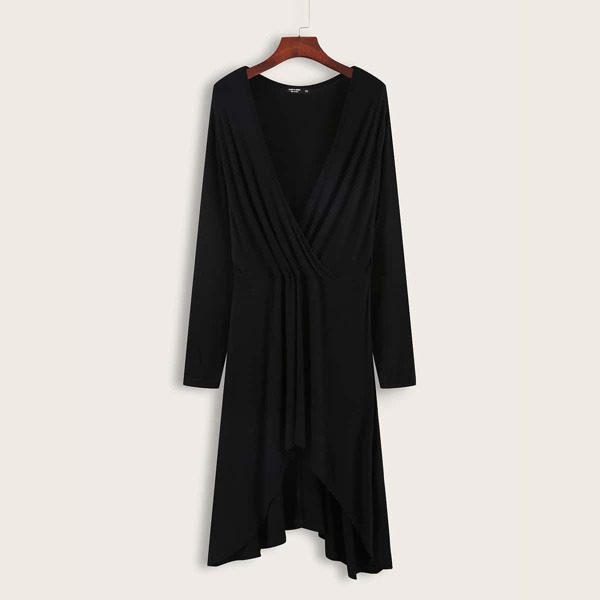 

Plus Surplice Neck High Low Longline Tee, Black